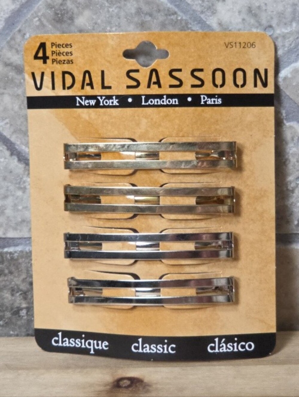 Vintage Vidal Sassoon Silver Gold Hair Barrettes Classic 4 Pack 2003 Y2K